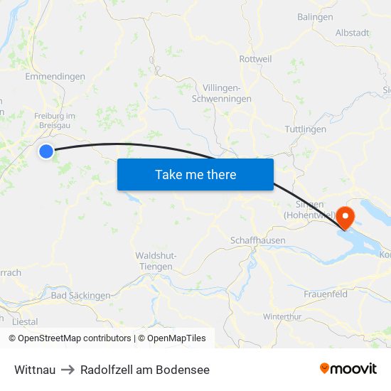 Wittnau to Radolfzell am Bodensee map