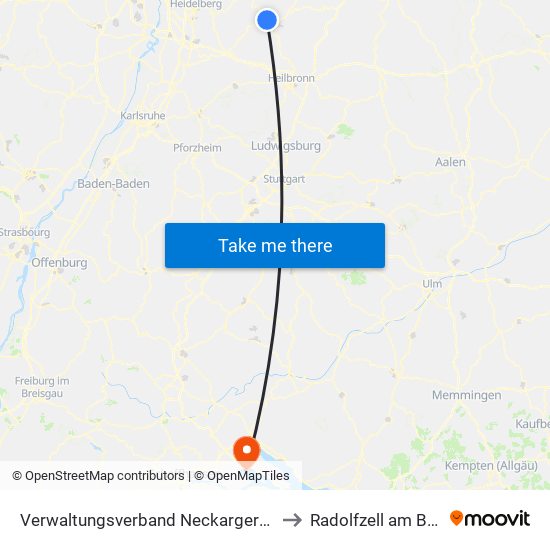 Verwaltungsverband Neckargerach-Waldbrunn to Radolfzell am Bodensee map