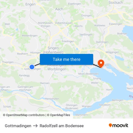 Gottmadingen to Radolfzell am Bodensee map