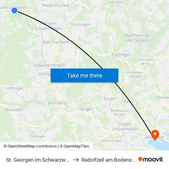 St. Georgen Im Schwarzwald to Radolfzell am Bodensee map