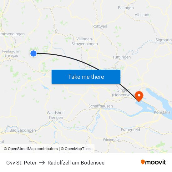 Gvv St. Peter to Radolfzell am Bodensee map