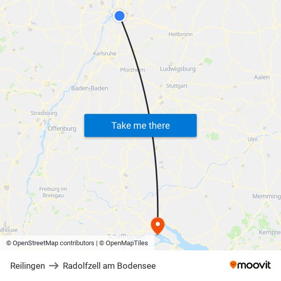 Reilingen to Radolfzell am Bodensee map
