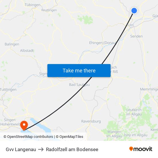 Gvv Langenau to Radolfzell am Bodensee map