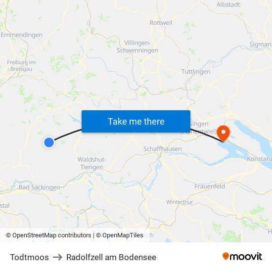 Todtmoos to Radolfzell am Bodensee map