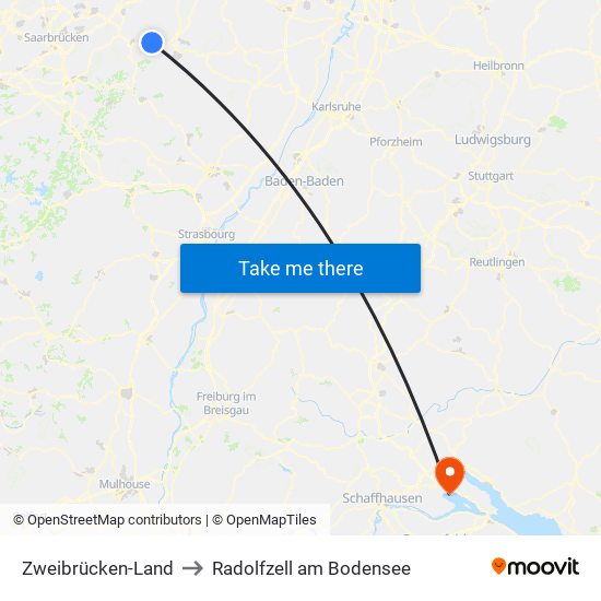 Zweibrücken-Land to Radolfzell am Bodensee map