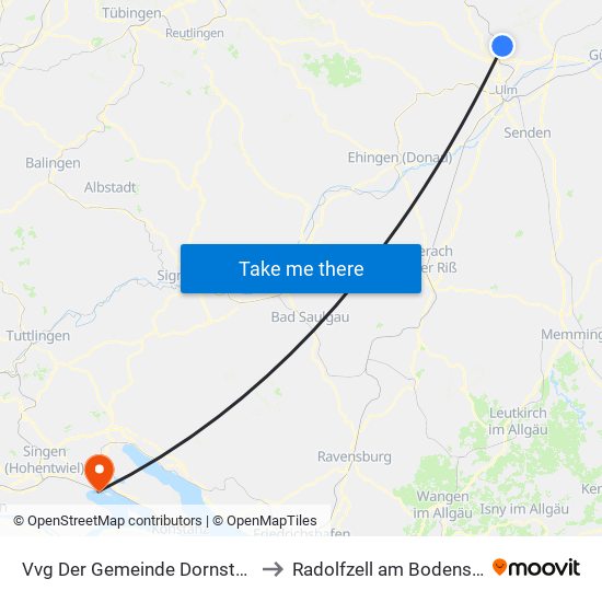 Vvg Der Gemeinde Dornstadt to Radolfzell am Bodensee map