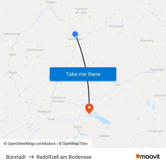 Bürstadt to Radolfzell am Bodensee map