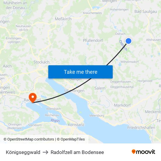 Königseggwald to Radolfzell am Bodensee map