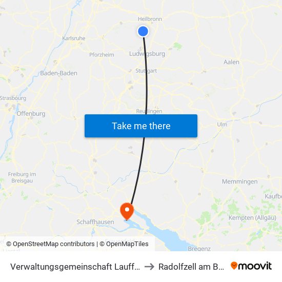 Verwaltungsgemeinschaft Lauffen am Neckar to Radolfzell am Bodensee map