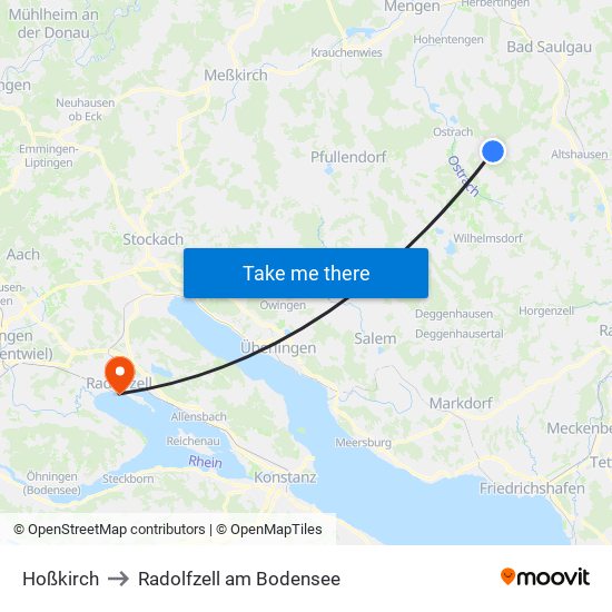 Hoßkirch to Radolfzell am Bodensee map