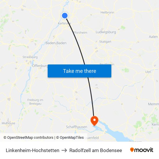 Linkenheim-Hochstetten to Radolfzell am Bodensee map