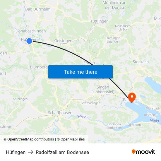 Hüfingen to Radolfzell am Bodensee map