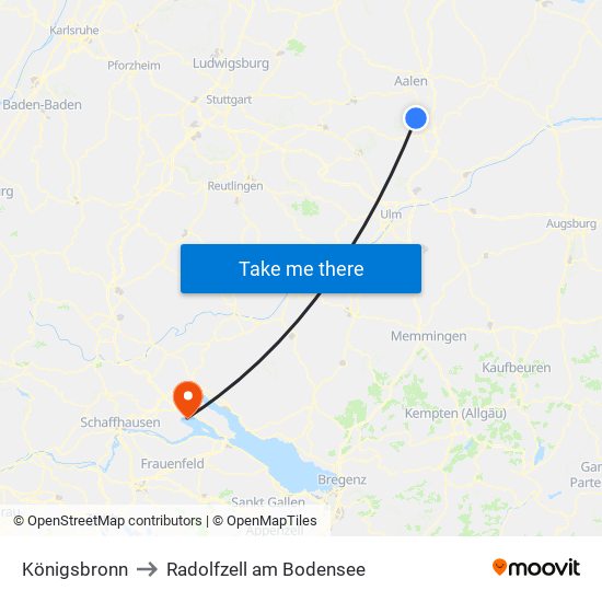 Königsbronn to Radolfzell am Bodensee map