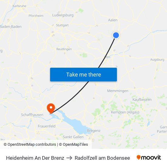 Heidenheim An Der Brenz to Radolfzell am Bodensee map