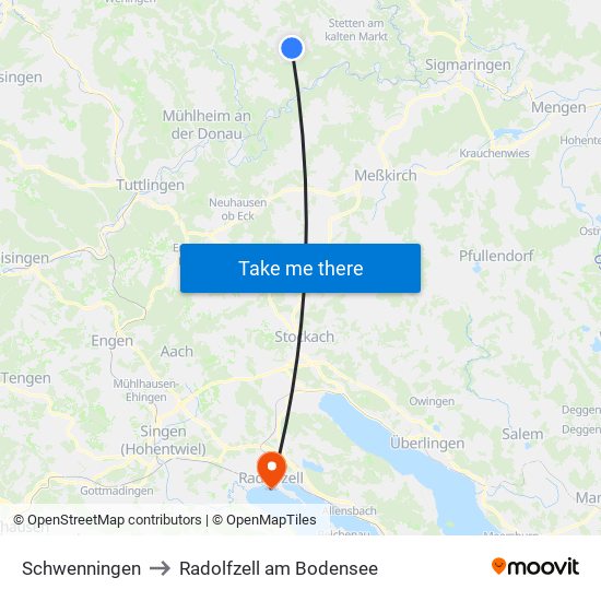 Schwenningen to Radolfzell am Bodensee map