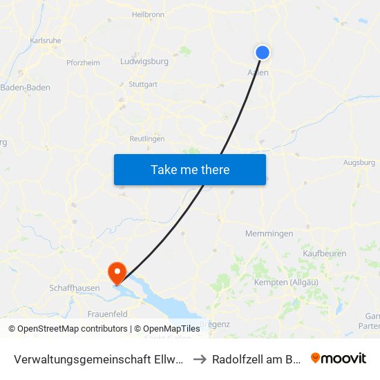 Verwaltungsgemeinschaft Ellwangen (Jagst) to Radolfzell am Bodensee map