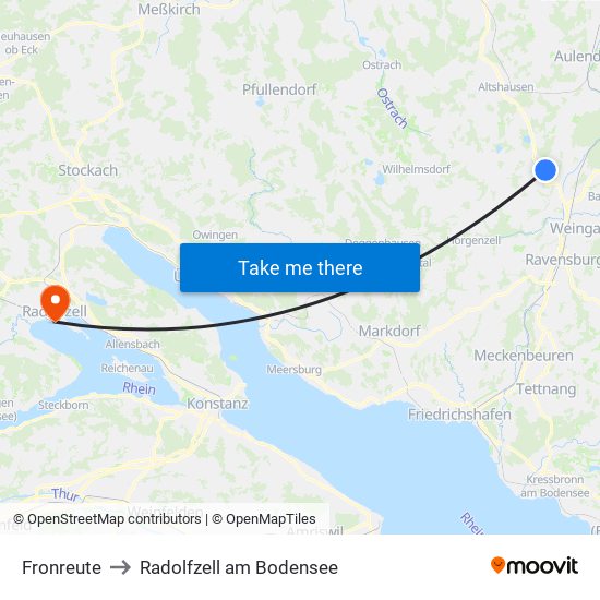 Fronreute to Radolfzell am Bodensee map