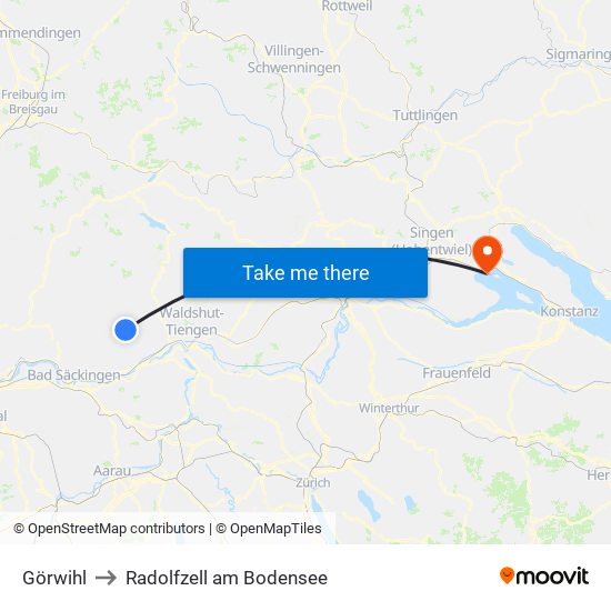 Görwihl to Radolfzell am Bodensee map