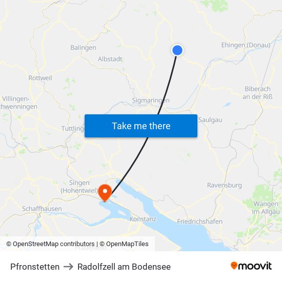 Pfronstetten to Radolfzell am Bodensee map