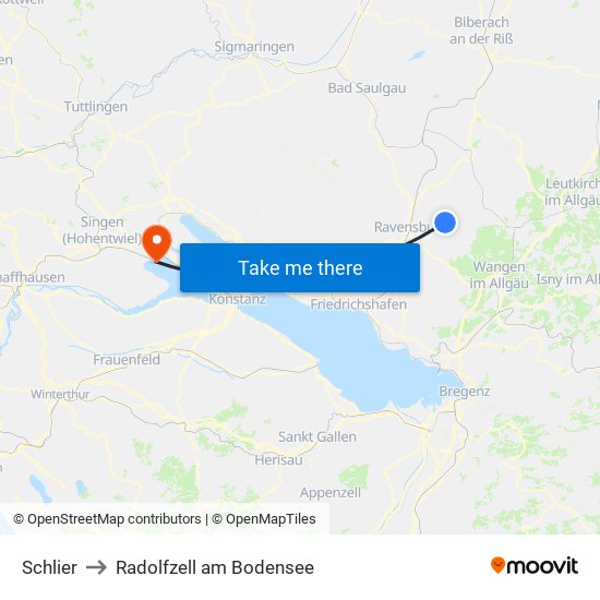 Schlier to Radolfzell am Bodensee map