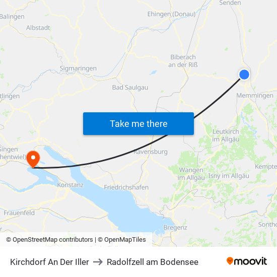 Kirchdorf An Der Iller to Radolfzell am Bodensee map