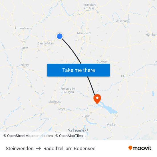 Steinwenden to Radolfzell am Bodensee map