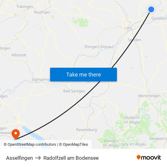 Asselfingen to Radolfzell am Bodensee map