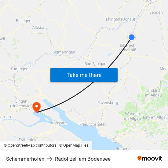 Schemmerhofen to Radolfzell am Bodensee map