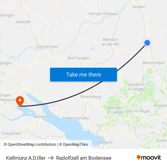 Kellmünz A.D.Iller to Radolfzell am Bodensee map