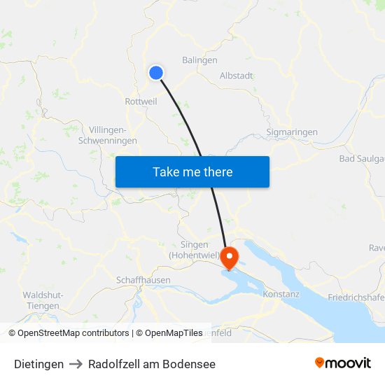 Dietingen to Radolfzell am Bodensee map