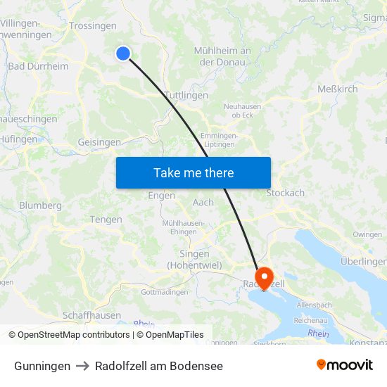 Gunningen to Radolfzell am Bodensee map