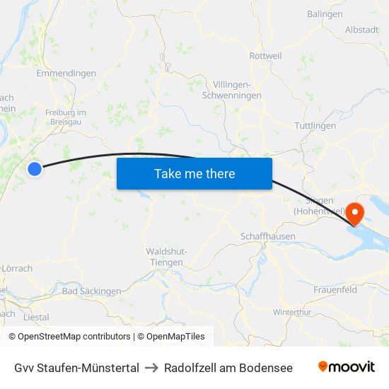 Gvv Staufen-Münstertal to Radolfzell am Bodensee map