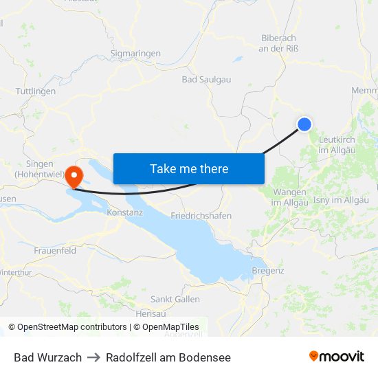 Bad Wurzach to Radolfzell am Bodensee map