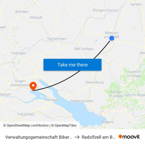 Verwaltungsgemeinschaft Biberach An Der Riß to Radolfzell am Bodensee map