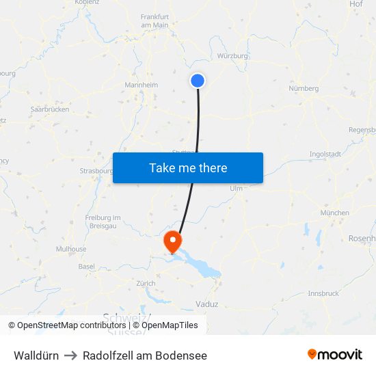 Walldürn to Radolfzell am Bodensee map