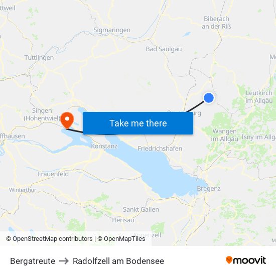 Bergatreute to Radolfzell am Bodensee map
