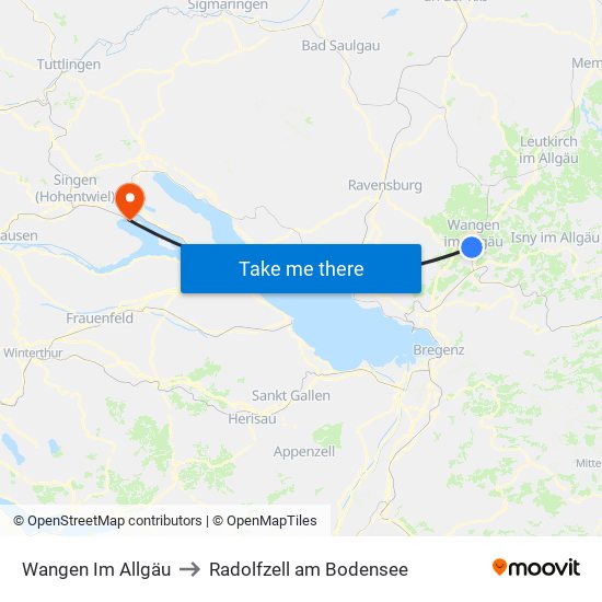 Wangen Im Allgäu to Radolfzell am Bodensee map