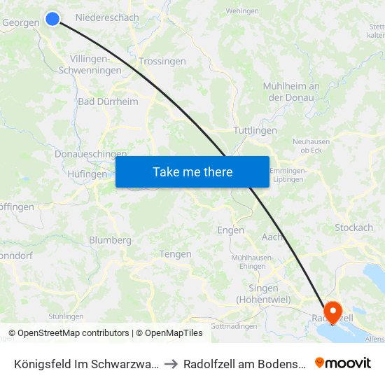 Königsfeld Im Schwarzwald to Radolfzell am Bodensee map