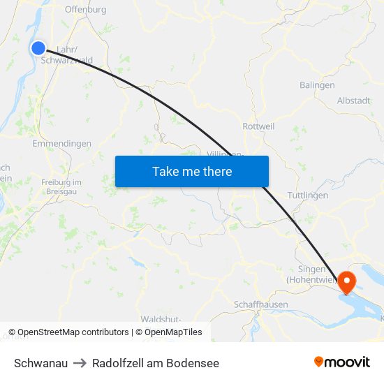 Schwanau to Radolfzell am Bodensee map