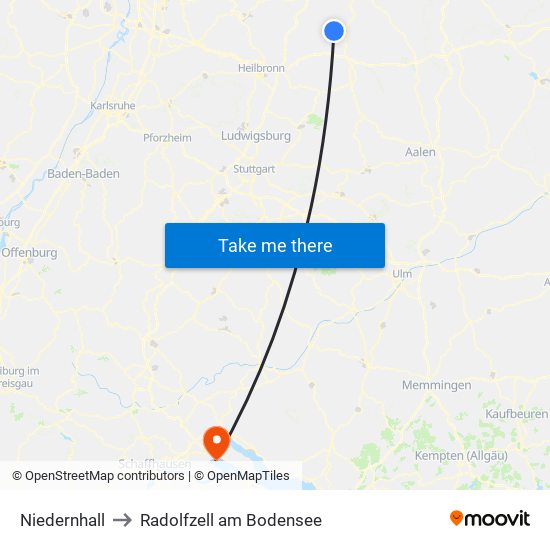 Niedernhall to Radolfzell am Bodensee map