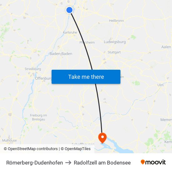 Römerberg-Dudenhofen to Radolfzell am Bodensee map