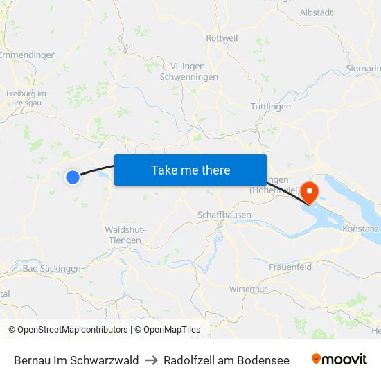 Bernau Im Schwarzwald to Radolfzell am Bodensee map