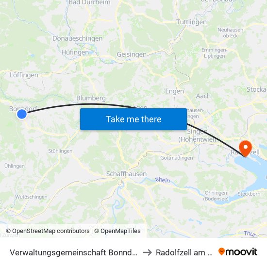 Verwaltungsgemeinschaft Bonndorf Im Schwarzwald to Radolfzell am Bodensee map