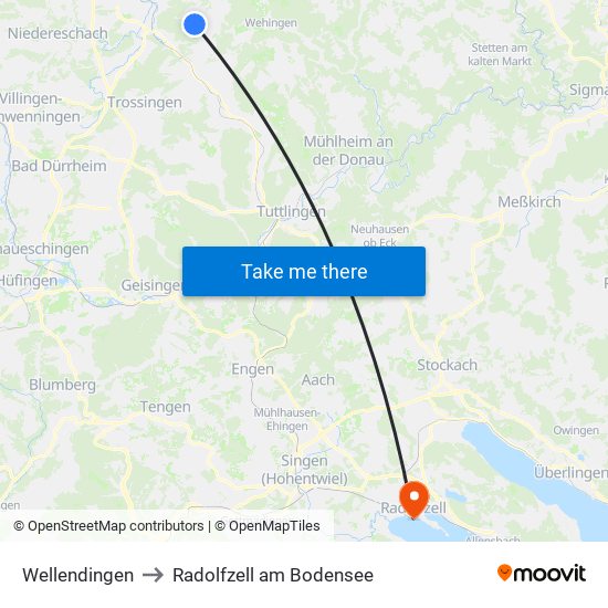 Wellendingen to Radolfzell am Bodensee map