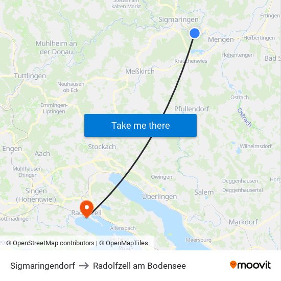 Sigmaringendorf to Radolfzell am Bodensee map