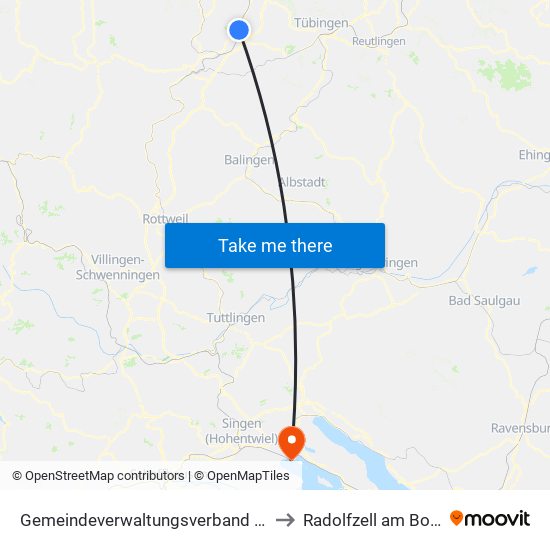 Gemeindeverwaltungsverband Oberes Gäu to Radolfzell am Bodensee map