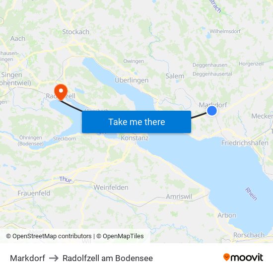 Markdorf to Radolfzell am Bodensee map