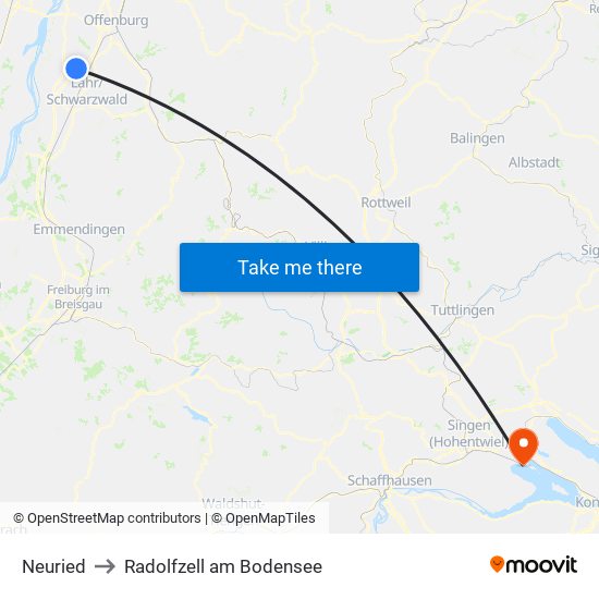 Neuried to Radolfzell am Bodensee map