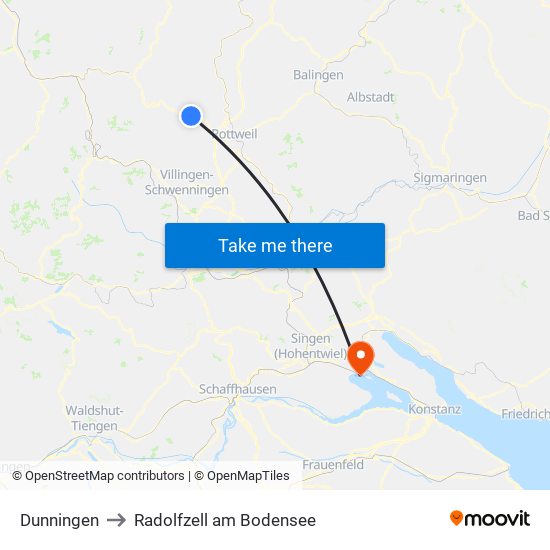 Dunningen to Radolfzell am Bodensee map