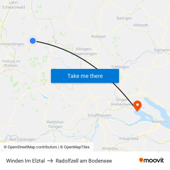 Winden Im Elztal to Radolfzell am Bodensee map